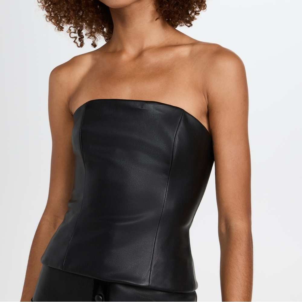 STAUD faux leather tracing strapless top